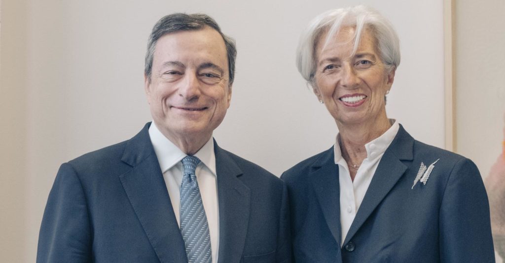 Outgoing President of the European Central Bank, Mario Draghi and incoming Christine Lagarde.